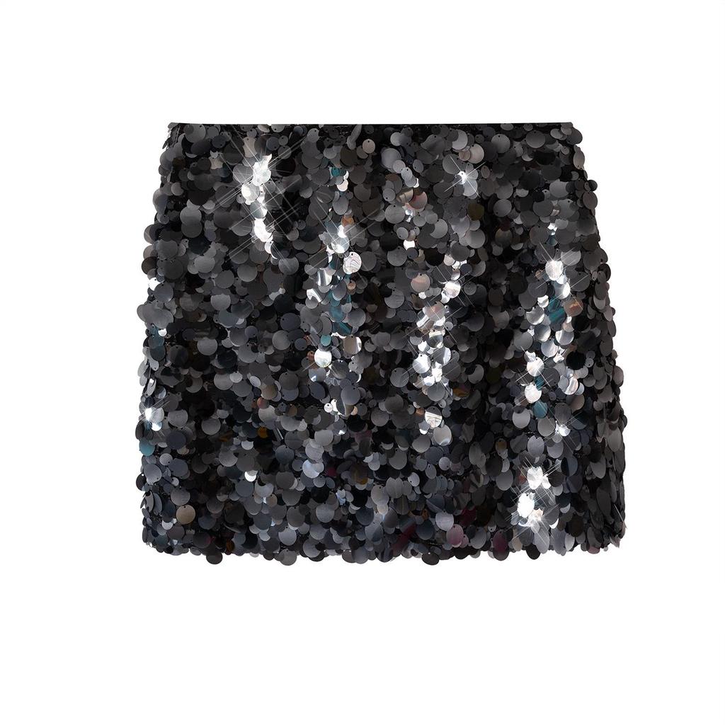 Elegant Blue Sequin High Waist Slimming Short Skirt