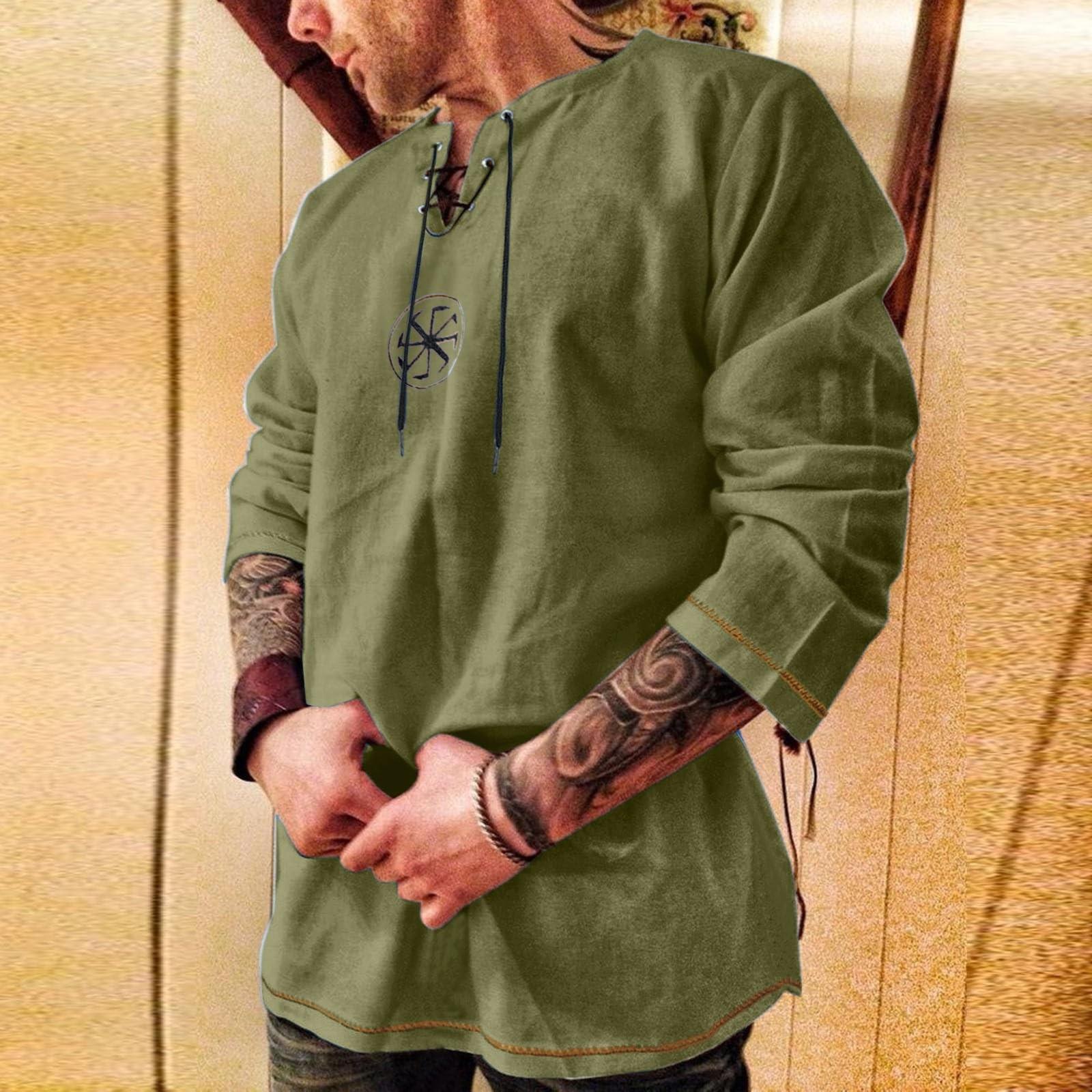 Men s Casual And Fashionable Cotton And Linen Color Round-neck Long-sleeved M