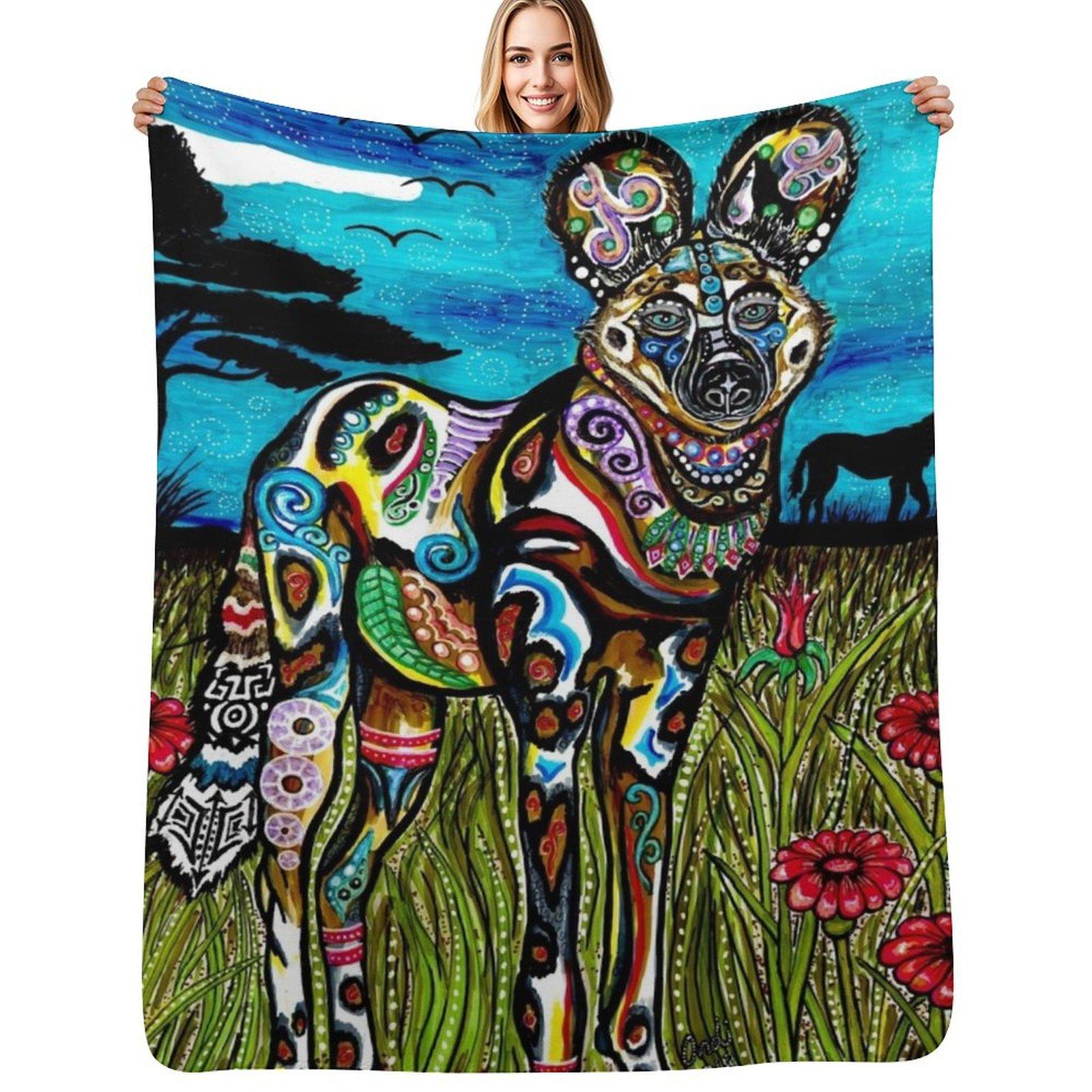 African Wild Dog Throw Blanket Multi Purpose Soft Warm Blanket for Home Travel 102x76cm(40x30in)