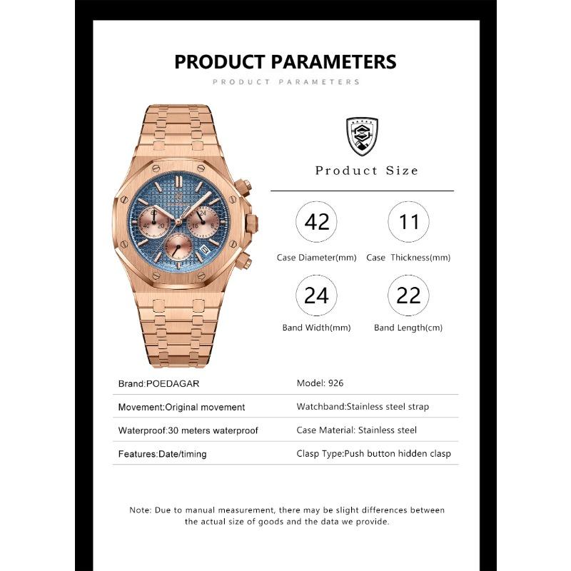 POEDAGAR Luxury Men's Watches Stainless Steel Date Chronograph Male Watch Waterproof Luminous Military Quartz Wristwatch