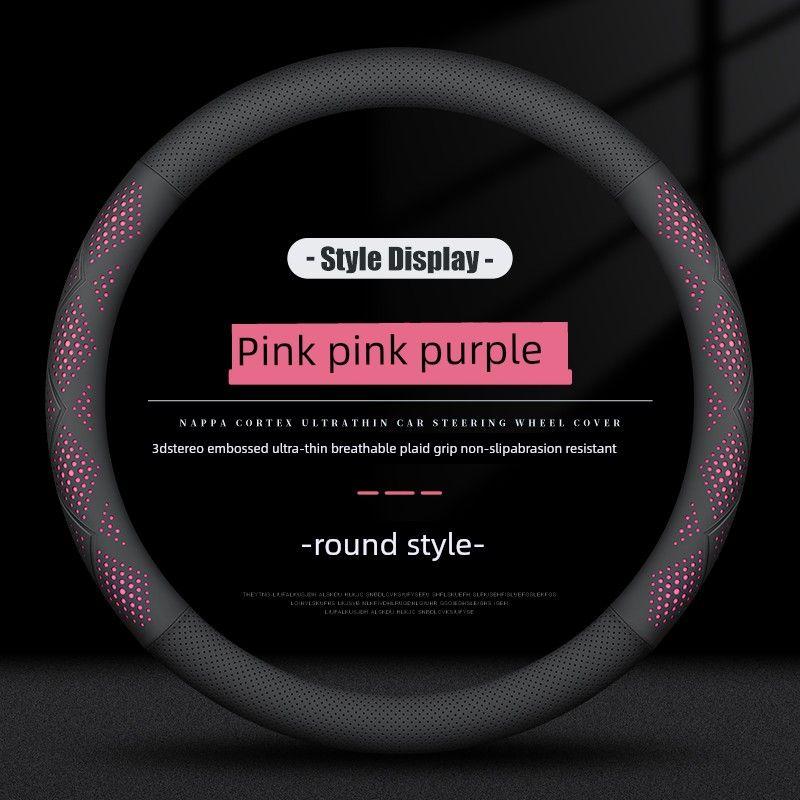 Steering Wheel Cover, Non-Slip, Sweat-Absorbent, Ultra-Thin, Round D-Shaped, Breathable, Universal for All Seasons, Genuine Leather, for Men and Women