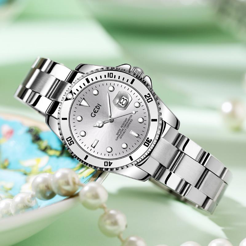 Luminous Calendar Business Watch Women'S Waterproof Steel Belt Quartz Watch Men'S Green Water Ghost Watch Stainless Steel