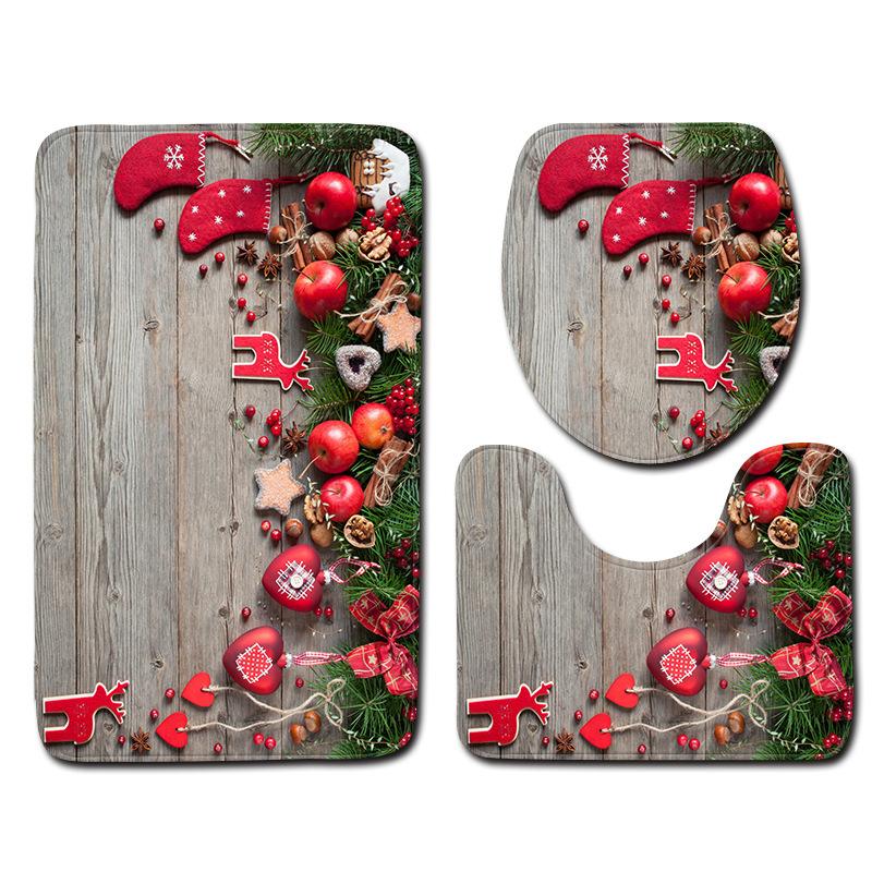 3D Christmas Bathroom Toilet Three-Piece Floor Mat Doormat Bathroom Carpet