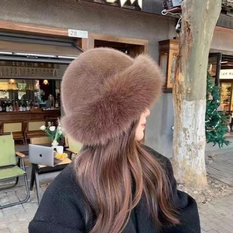 Warm Women'S Winter Hat Fluffy Fur Bucket Hat For Women Plush Fisherman Hat Thicken Cold Snowy Day Mongolian Hat