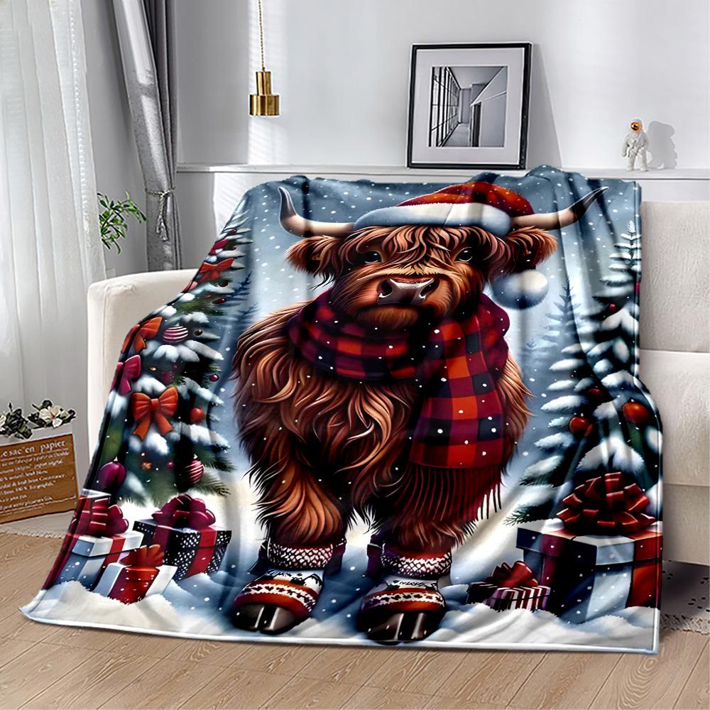 Highland Cow Selfie Flannel Blanket,Lightweight,Office Blanket,Sofa Blanket,Comfortable Blanket