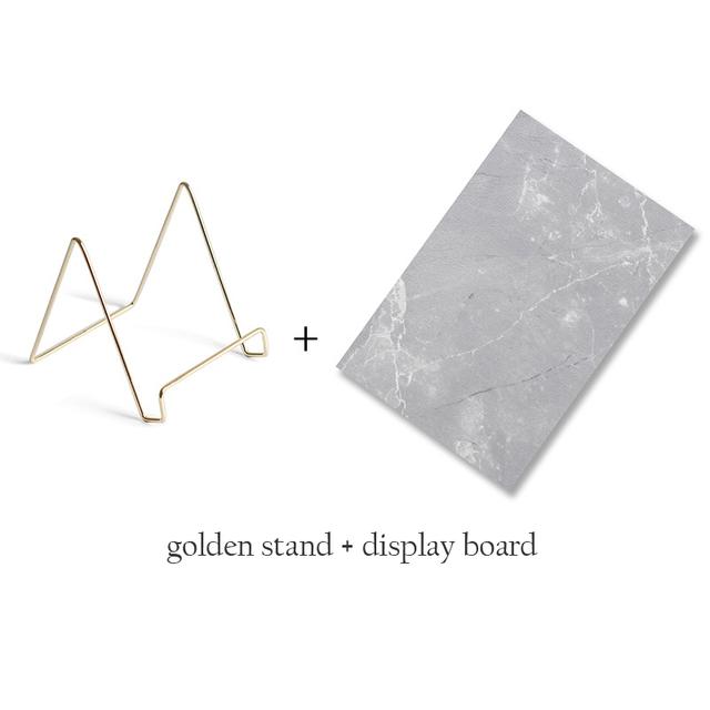 Nail Art Display Board with Gold Stands Holder Marble Pattern Background Photography Props Showcase Tools