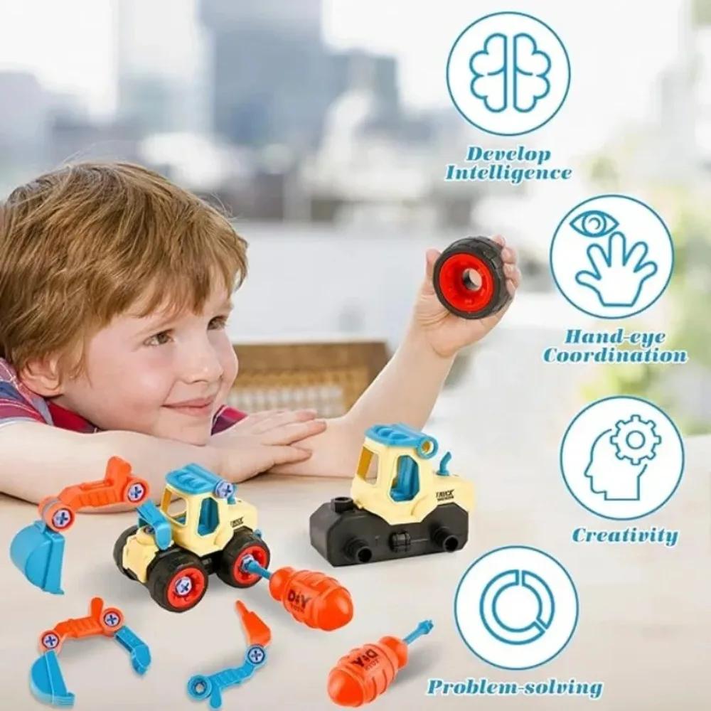 Take Apart Car Toys for Boys DIY Engineering Construction Truck Toy Vehicle Excavator Crane Kids Building Educational Toy Gift
