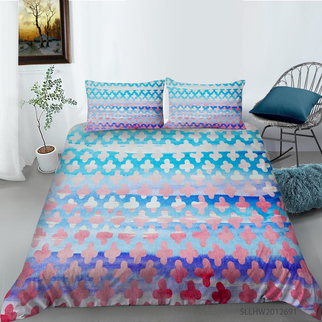 3D-Farbmuster-Grafikdruck-Bettwäsche, Einzelbett, Doppelbett, volle Größe, Vintage-Muster, Kissenbezug und Bettbezug, 2 oder 3 bequeme Heimdekoration