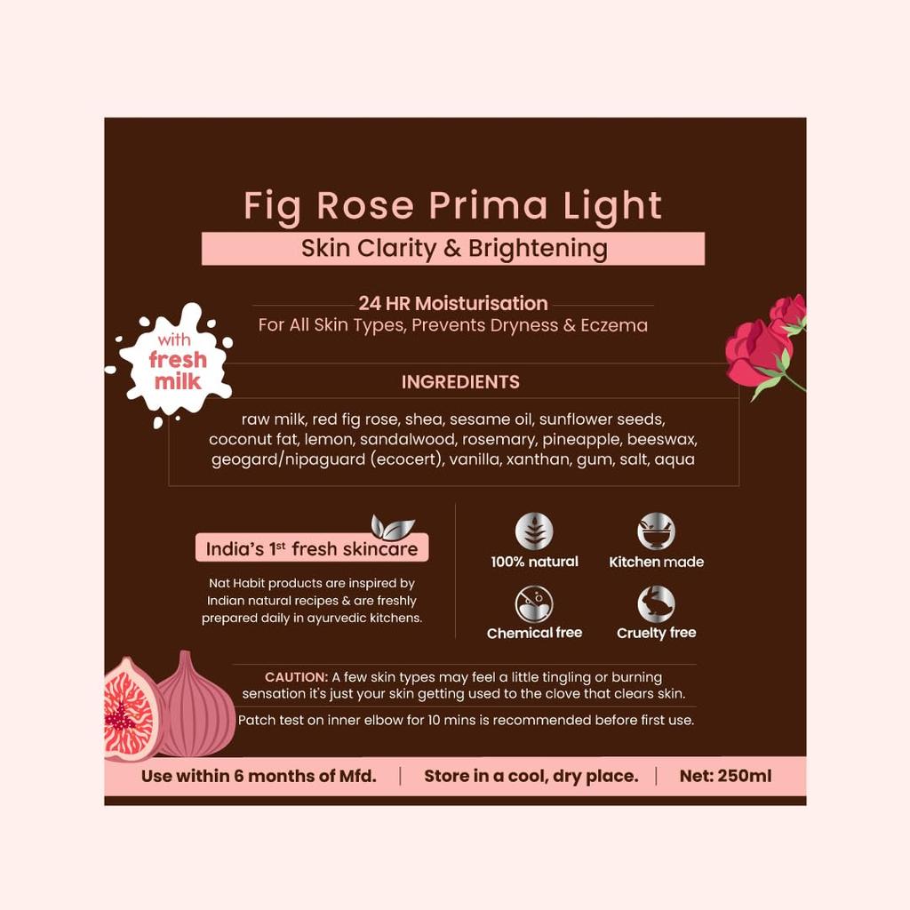 Nat Habit Fig Rose PrimaLight Fresh Malai Body Lotion, Natural Skin Brightening Cream For 24HR Moisture, 250 ml (Pack of 1)