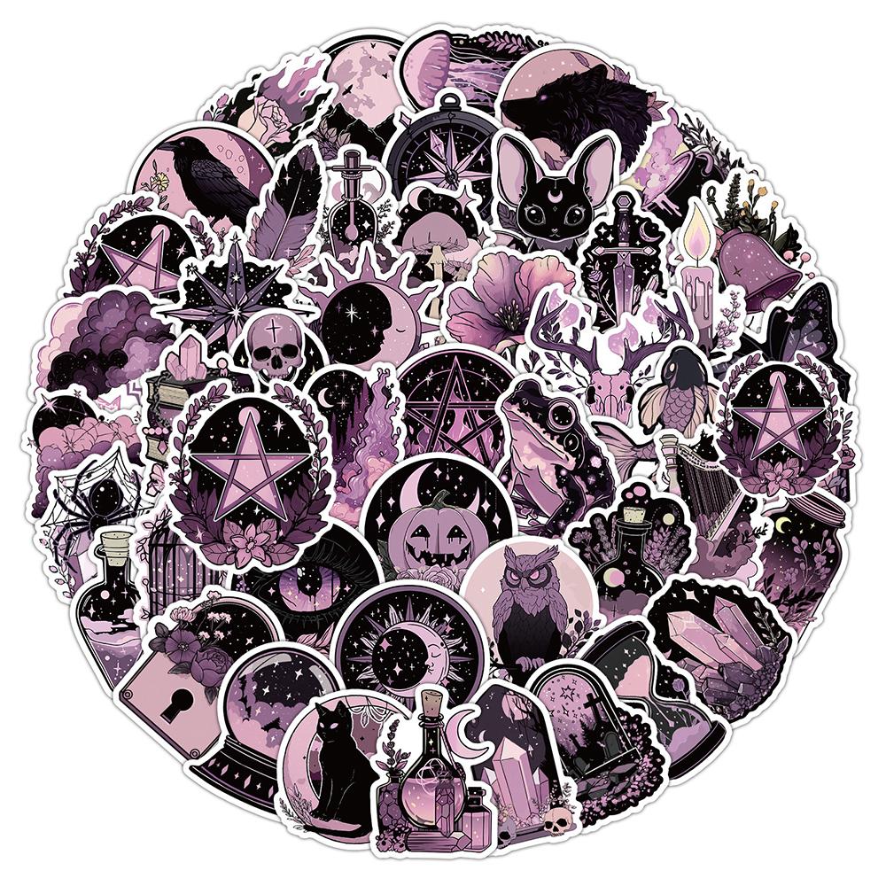 10/30/50pcs Black and Pink Aesthetic Magic Witch Cartoon Stickers Gothic Style Decals DIY Guitar Luggage Phone Kid Sticker Decor