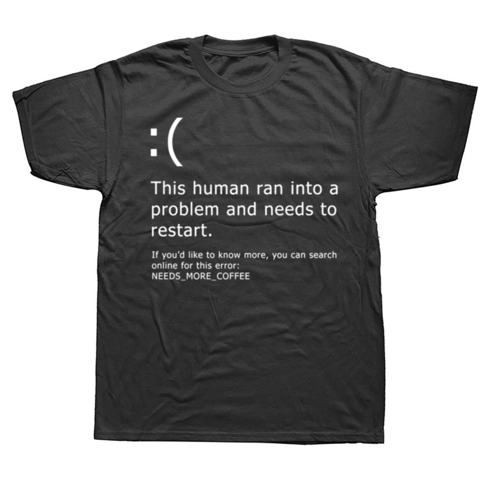 

2026 Funny Blue Blue Screen Error Coffee System Crash Tshirt with Summer Pattern Cotton Streetwear Short Sleeve for Unisex S