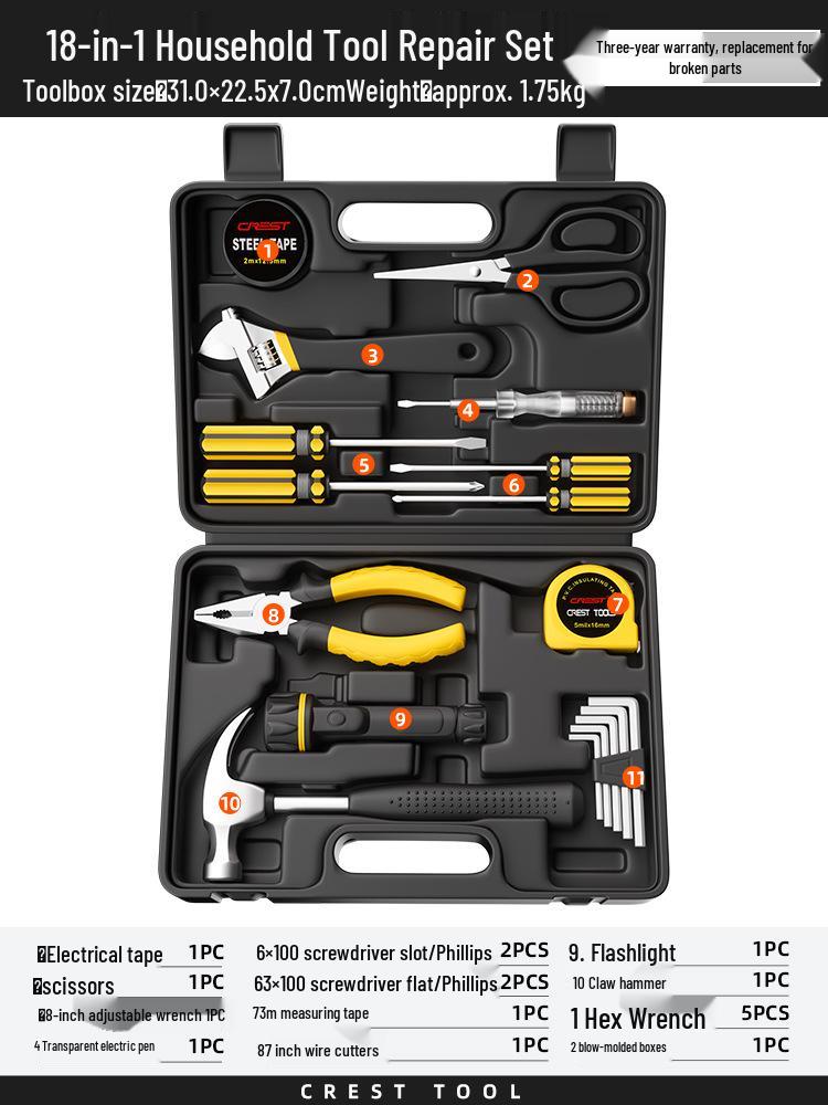 Comprehensive Home Repair Tool Kit: Pliers, Hammer, Wrench, Combination Set.