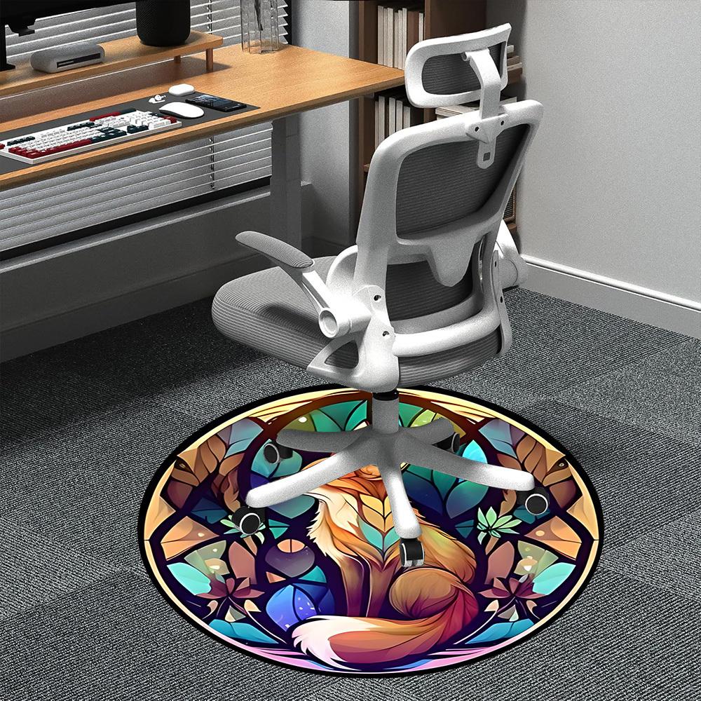 

1pc Stained Glass Fox Office Round Area Rug, Indoor Mat Suitable ForOffice, Under Office Chairs Bedroom Living Room Home Decor, Room Deco D049 80cm by 80cm