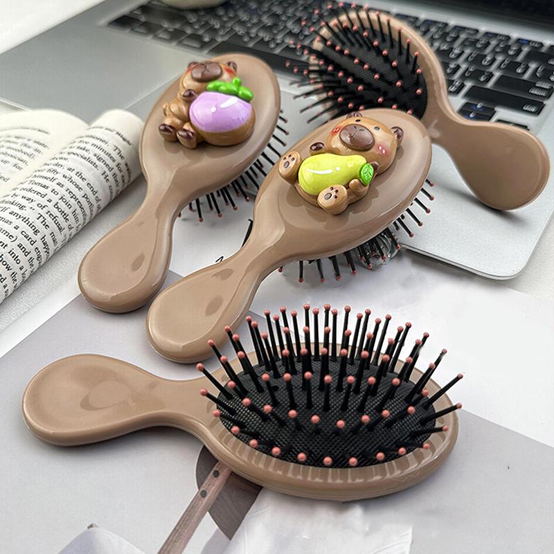 Cute Capybara Folding Massage Comb With Mirror Head Massage Airbag Comb Anti-Static Portable Travel Girl Hair Combs Styling Tool
