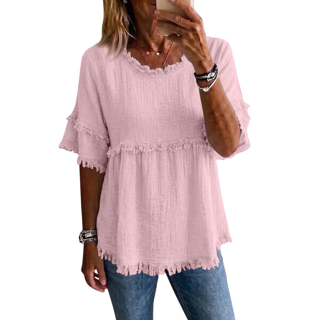 Womens Spring Tops Casual Loose Fit Womens Summer Shirts 2026 Short Sleeve Tshirts Shirts for Women Dressy Tops for Women