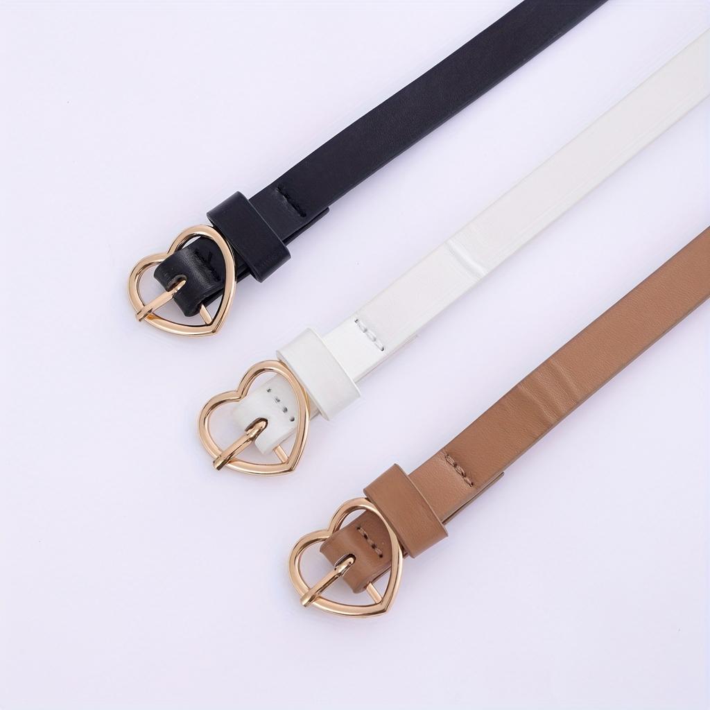 Women'S Golden Heart Buckle Slim Belt Simple and Fashionable Pants Belt with Jeans Dress Suitable for Daily Commuting