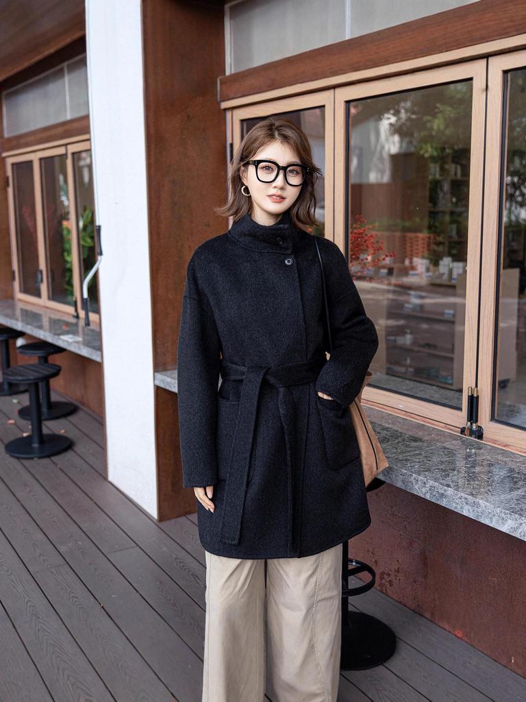 2025 Fall/Winter Women's Cashmere Wool Loose Mid-Length Double-Sided Coat