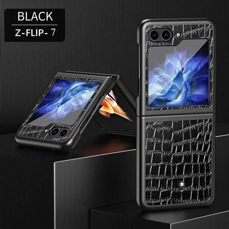 

Высококачественный деловой чехол для телефона из кожи с узором крокодила для Samsung Galaxy Z Filp 7 FE 6 5 4 3 Матовый противоударный защитный чехол Galaxy Z Flip7 FE чёрный