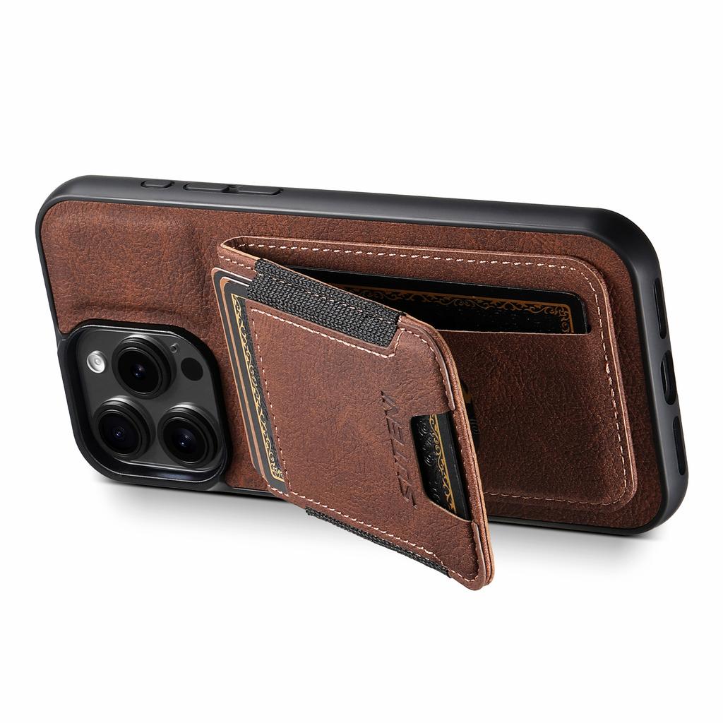 SUTENI H03 For iPhone 16 Pro Max Case Card Holder Kickstand Litchi Texture Leather+TPU Phone Cover