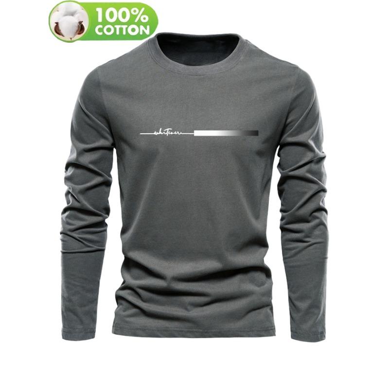 Autumn and Winter 100 Cotton Men's Top T-shirt Men's Long Sleeved Round Neck Loose Oversized T-shirt Top