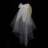 Flower Girl Veil Lace Bow Hair Wedding Headpeice White Sheer Simple Covering