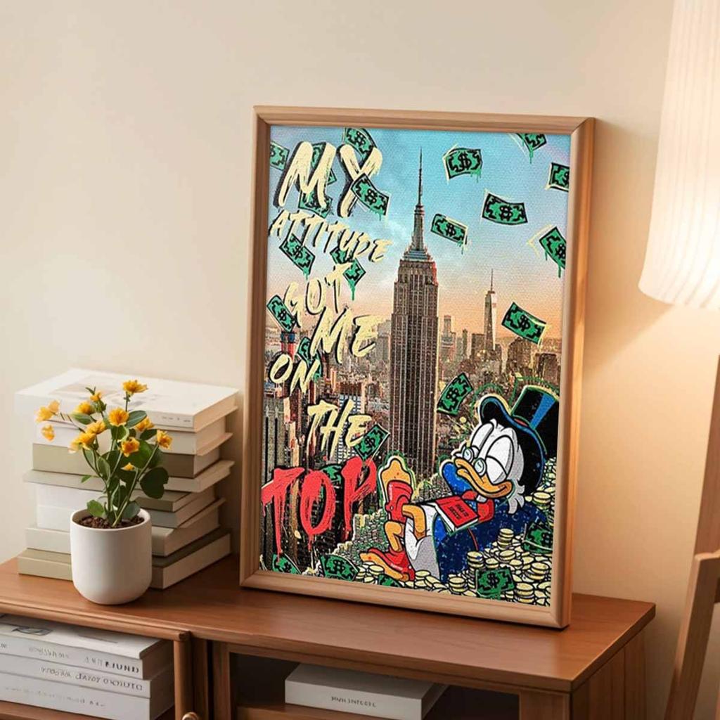 5D DIY Diamantmalerei Kits für Erwachsene, Donald Duck, der Geld verdient, Vollrund Kristall Diamant Kits für Anfänger zur Heimwanddekoration
