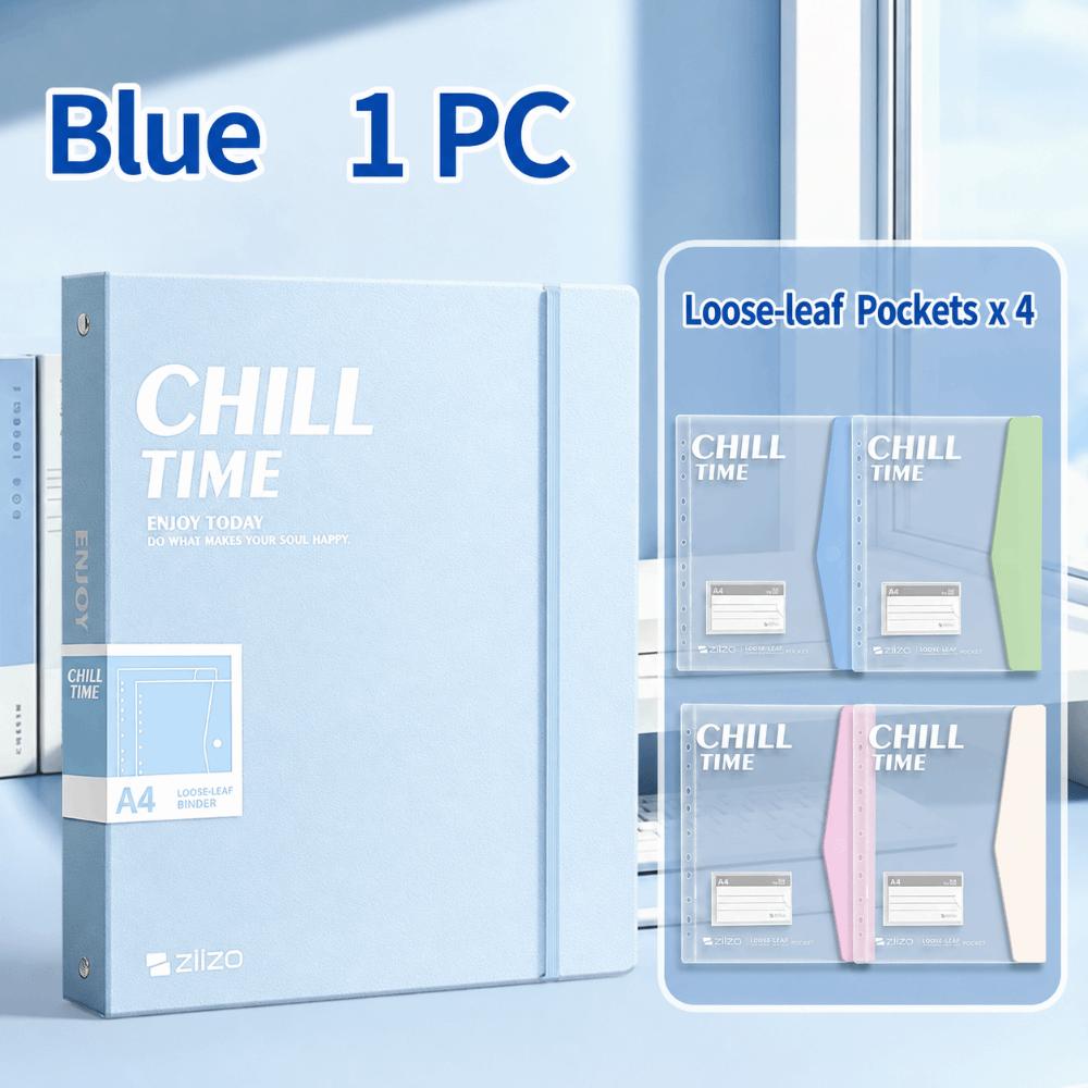 Loose Leaf Binder with 4 Clear Pocket Exam Paper Storage Book Portable A4 File Folder  Students синий
