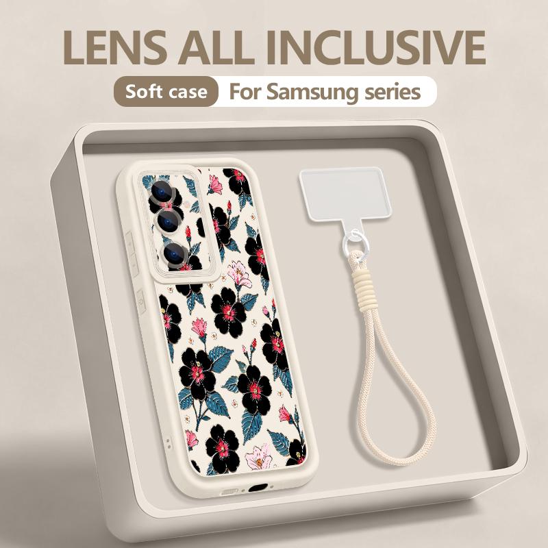 Handgelenk-Lanyard-Hülle für Samsung Galaxy S26 S24 S25 Ultra S23 S25 FE A57 A17 A37 A56 A16 A55 A54 A15 A25 A54 Lotus-Druck TPU-Hülle