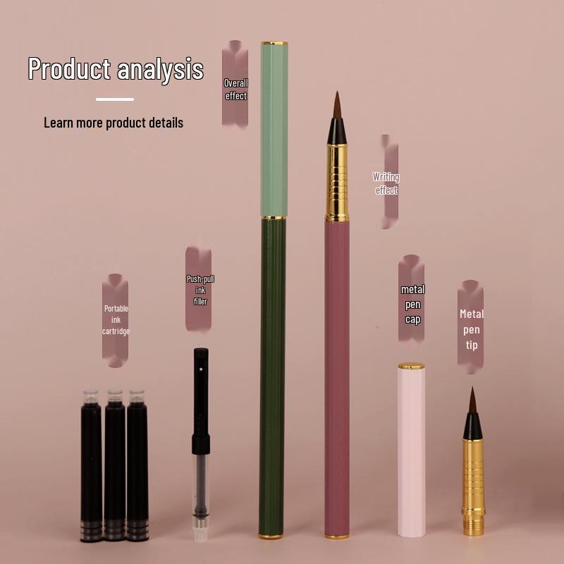 Morandi-Stil Tragbarer Füllfederhalter für Kalligraphie, Weicher Pinsel, Nachfüllbare Tinte, Feine Spitze, Perfekt für Kleine Regelschrift und Sutra-Abschrift.