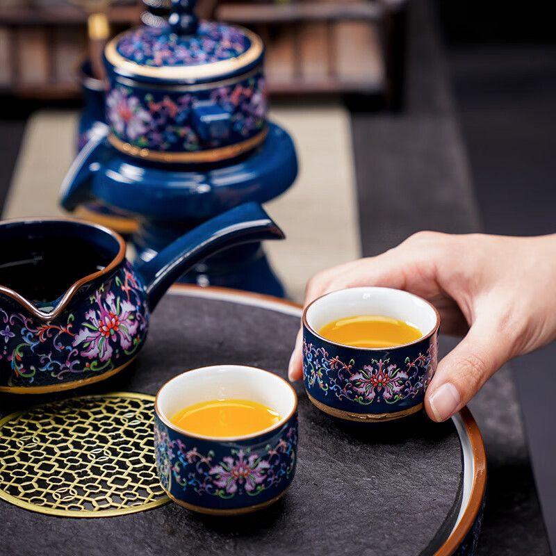 Blue and White Porcelain Kung Fu Tea Set with Automatic Teapot