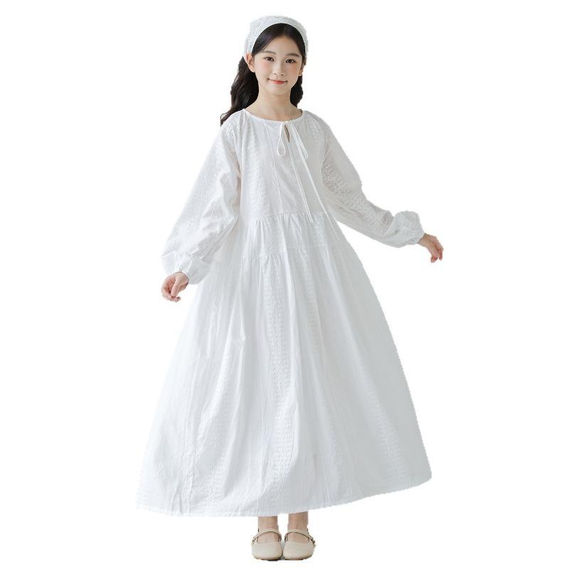 Weißes Mädchen Langarm Französischer Stil Prinzessinnenkleid Für Große Kinder Neu