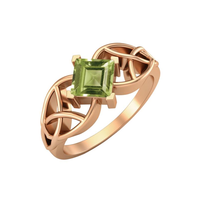 5MM Square Peridot Gemstone 925 Sterling Silver Rose Plated Solitaire Celtic Women s Engagement Ring 7 ярко-розовый