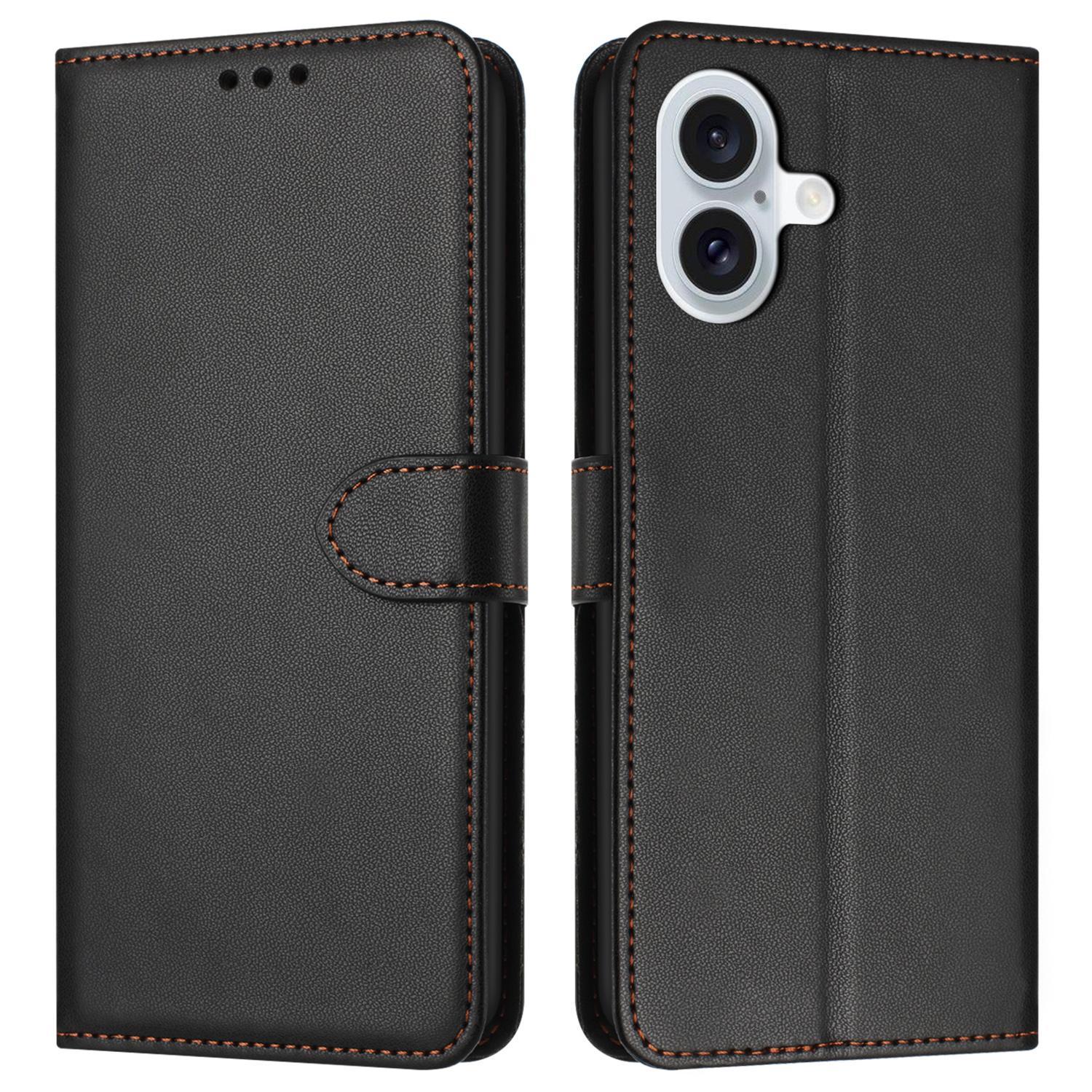 

For iPhone 16 Wallet Phone Case Leather Stand Cover with Strap