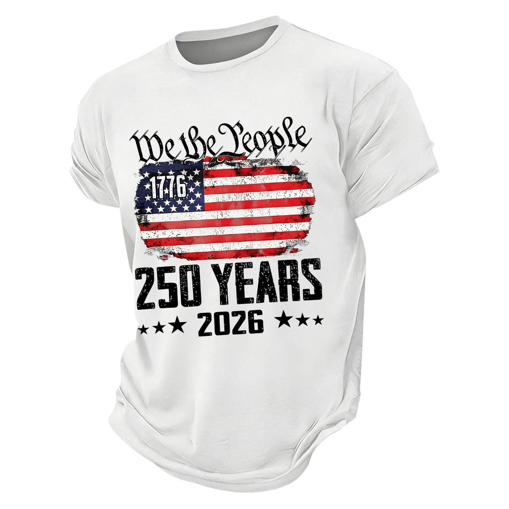 Mens Short Sleeve Crewneck T Shirt We The 1776 250 Years 2026 Graphic Print Loose Fit Casual Top