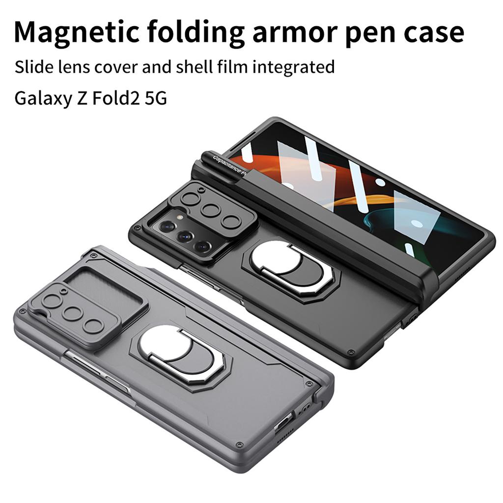 Suitable for Samsung Z FOld2 Magnetic Phone Case Armor Push Window Fashion Business Pen Holder Folding Protective Cover