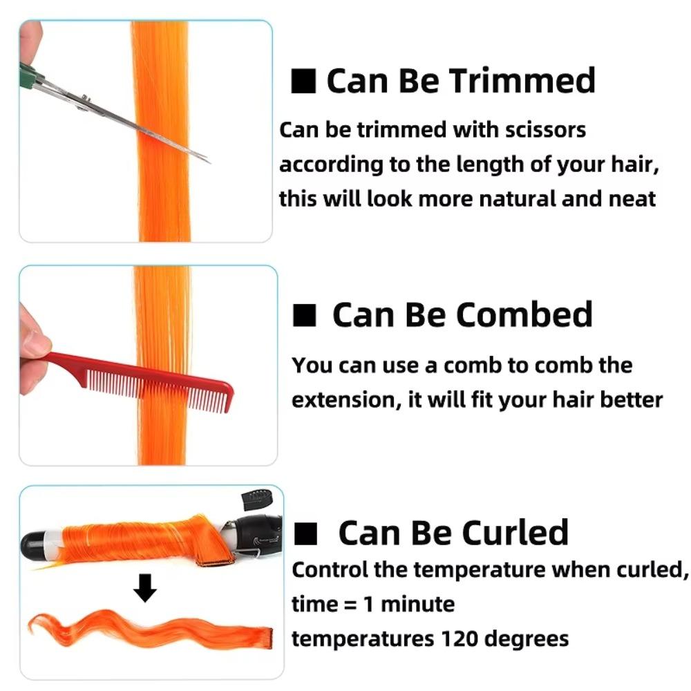 Synthetic Clip in Hair Extensions Rainbow Colorful Wig Hairpieces  for Daily Use Party