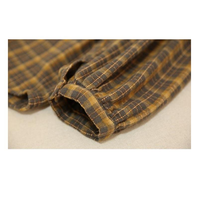 Women's New Spliced POLO Collar Button Plaid Pocket Fashion Loose and Versatile Casual Long-sleeved Shirt