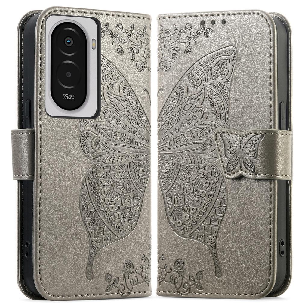 For Xiaomi Poco M7 4G (169mm) Case with Strap Butterfly Pattern PU Leather Wallet Phone Cover