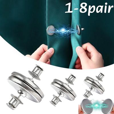 1-8pair Curtain Magnetic Buttons Nail Free Detachable Window Magnet Buckle Adjustment Curtains Clips Household Accessories