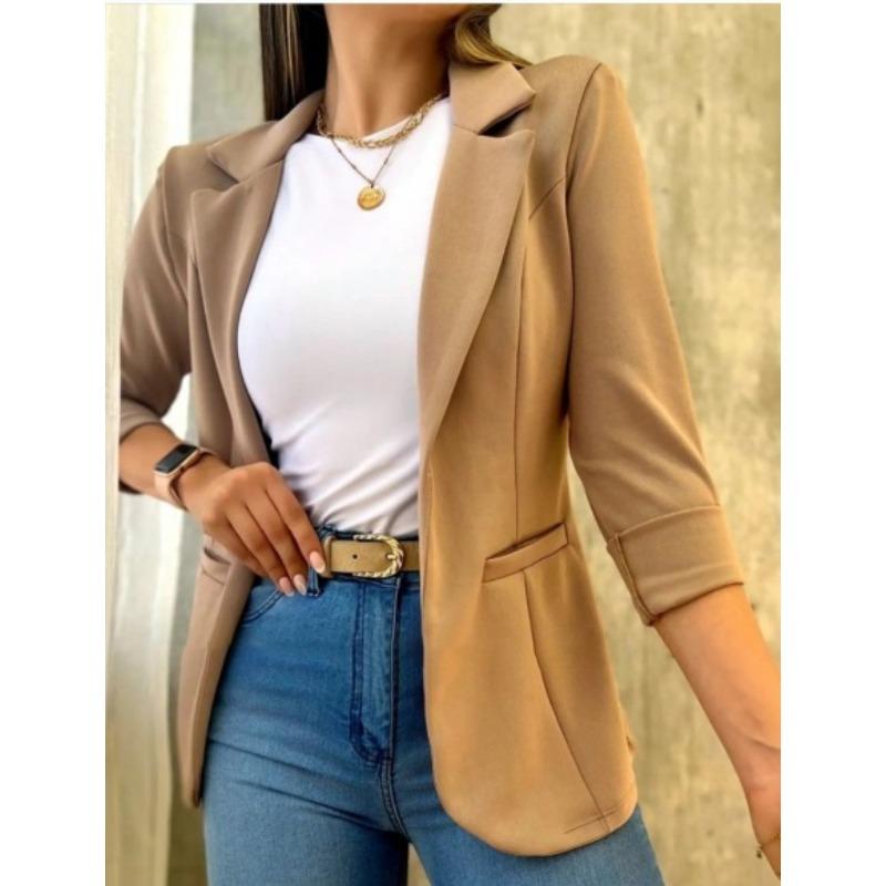IHUASU Women's Vintage Casual Solid Color Print Autumn Winter Long Sleeve POLO Neck Jackets & Coats