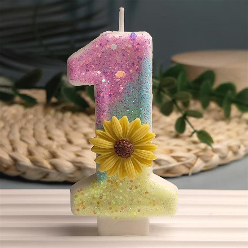 Creative Design Yellow Sun Flower Digital Candles Made of Delicate Cake Candle Decoration Independent Packaging