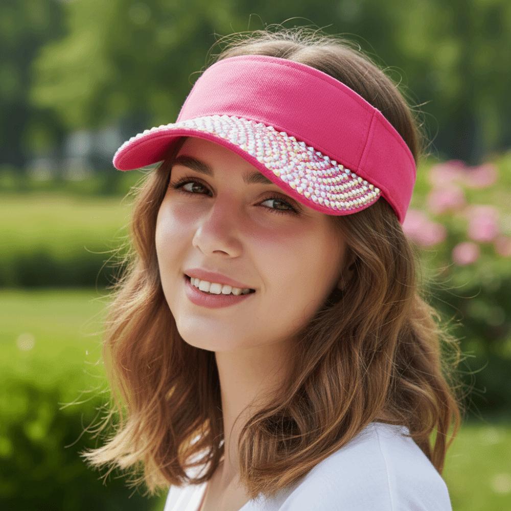 Fashionable Breathable Empty Top Hat Candy Colored With Embedded Rhinestones Sunshade Cap Wide Brim Diamond Encrusted Hat Summer