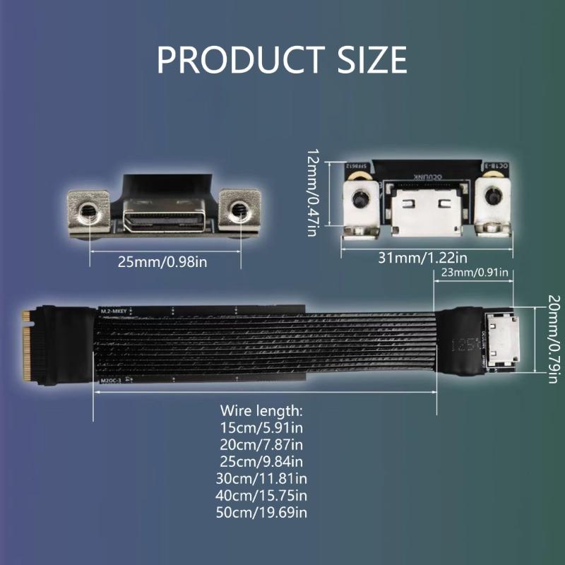 64Gbps M.2 To Oculink 4i Extension Cable PCIe4.0 Gen4 Silver Plated Cable for M.2 To SFF8611 Adapter Cable