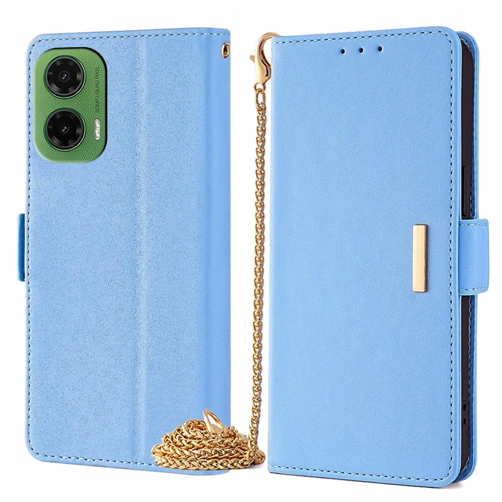 For Motorola Moto G35 5G Case PU Leather Wallet Stand Phone Cover with Crossbody Shoulder Strap
