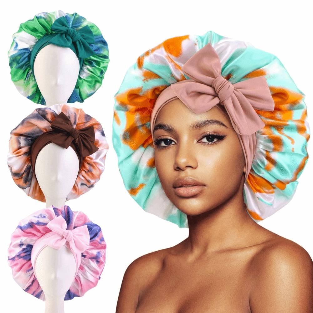 Elastic Tie Band Satin Bonnet Double Layer Hair Bonnet Luxury Sleeping Bonnet Night Use
