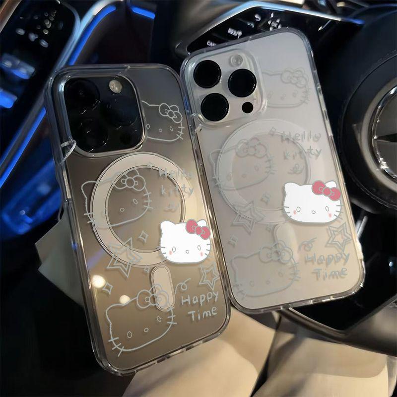 LINE KT Katze Magnetischer KI-Button Acrylhülle für Apple 13/14/15/16 ProMax mit Cartoon-Design