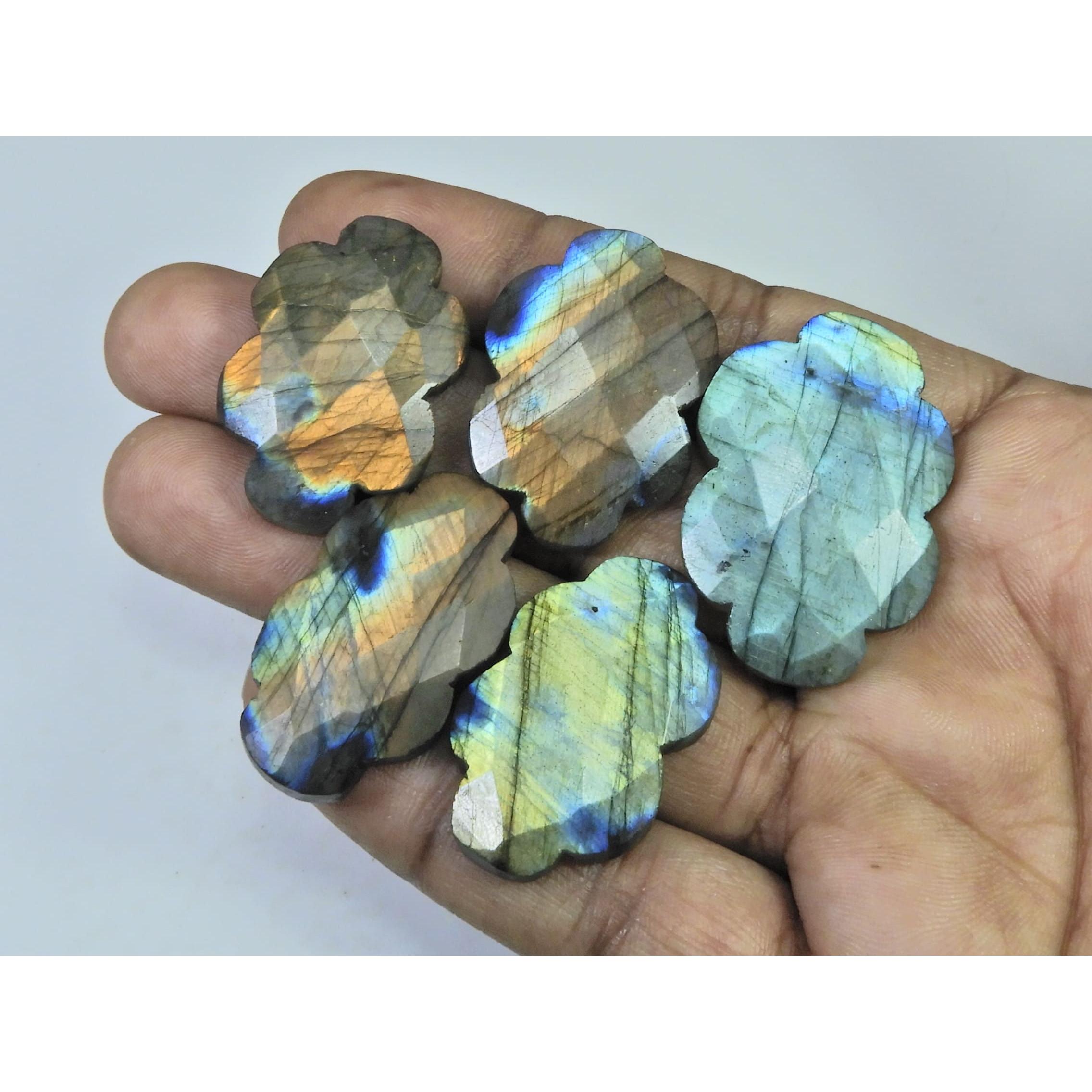 

Natural Labradorite Checker Flat Back Cloud Shape Loose Gemstone 05Pcs Lot C-2059