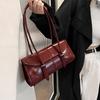 High End Burgundy Oil Wax Leather Underarm Bag Elegant Women's Magnetic Buckle Shoulder Bag Commuter Versatile Ladies Tote Bag CLE