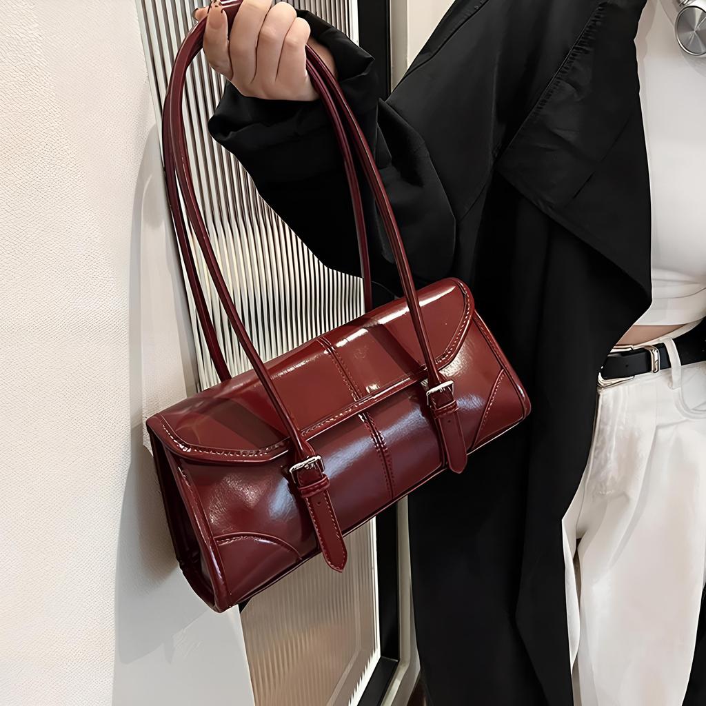 High End Burgundy Oil Wax Leather Underarm Bag Elegant Women's Magnetic Buckle Shoulder Bag Commuter Versatile Ladies Tote Bag CLE