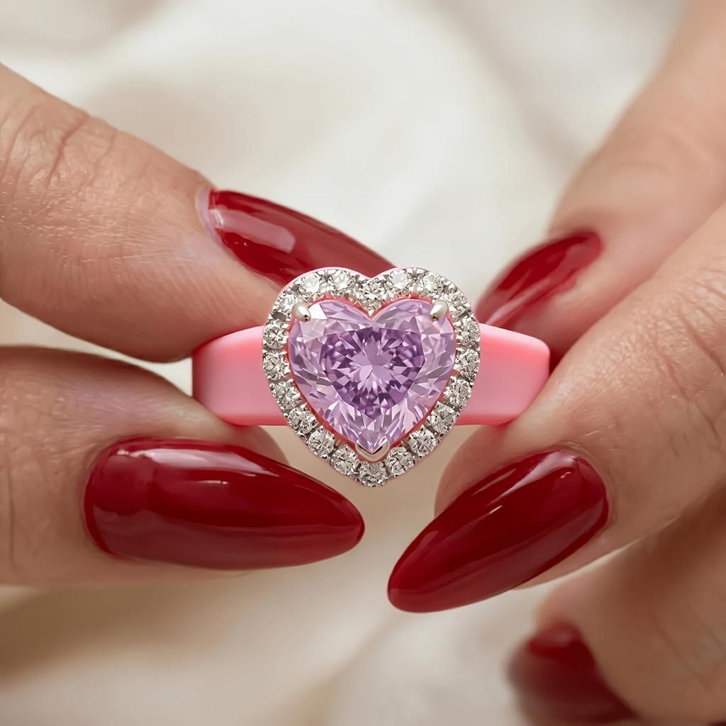Rosa Silikonring, Lila Herzschliff Zirkonia Band, Hypoallergener Weicher Komfort Verlobungsring Für Frauen